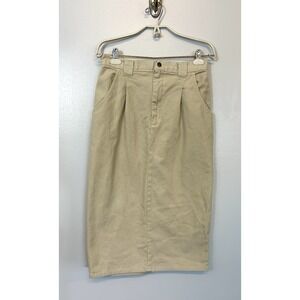 Backroad Blues Midi Skirt Sz 10 Tan Back Slit‎ Belt Loops Pockets Vtg 90s Pencil